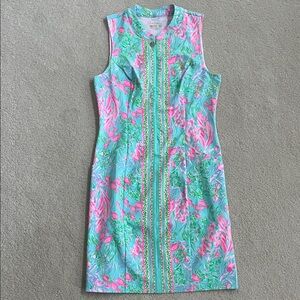 Lilly Pulitzer Aqua Floral Sleeveless Shift Dress with Pink & Green Print